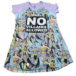 DC Comics Original No Villains Allowed Long Pajama Top Girl Size L-XL 14-18